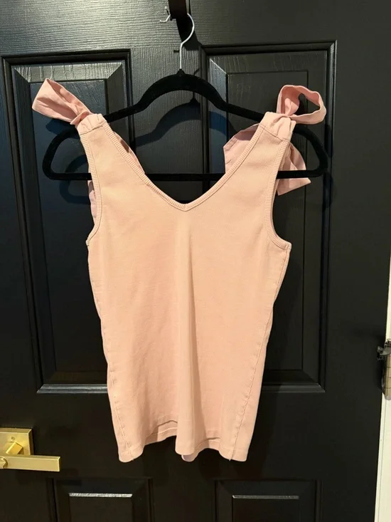 Maeve by Anthropologie Blush Pink Tie-Shoulder Ribbed Tank - Picture 4 of 10